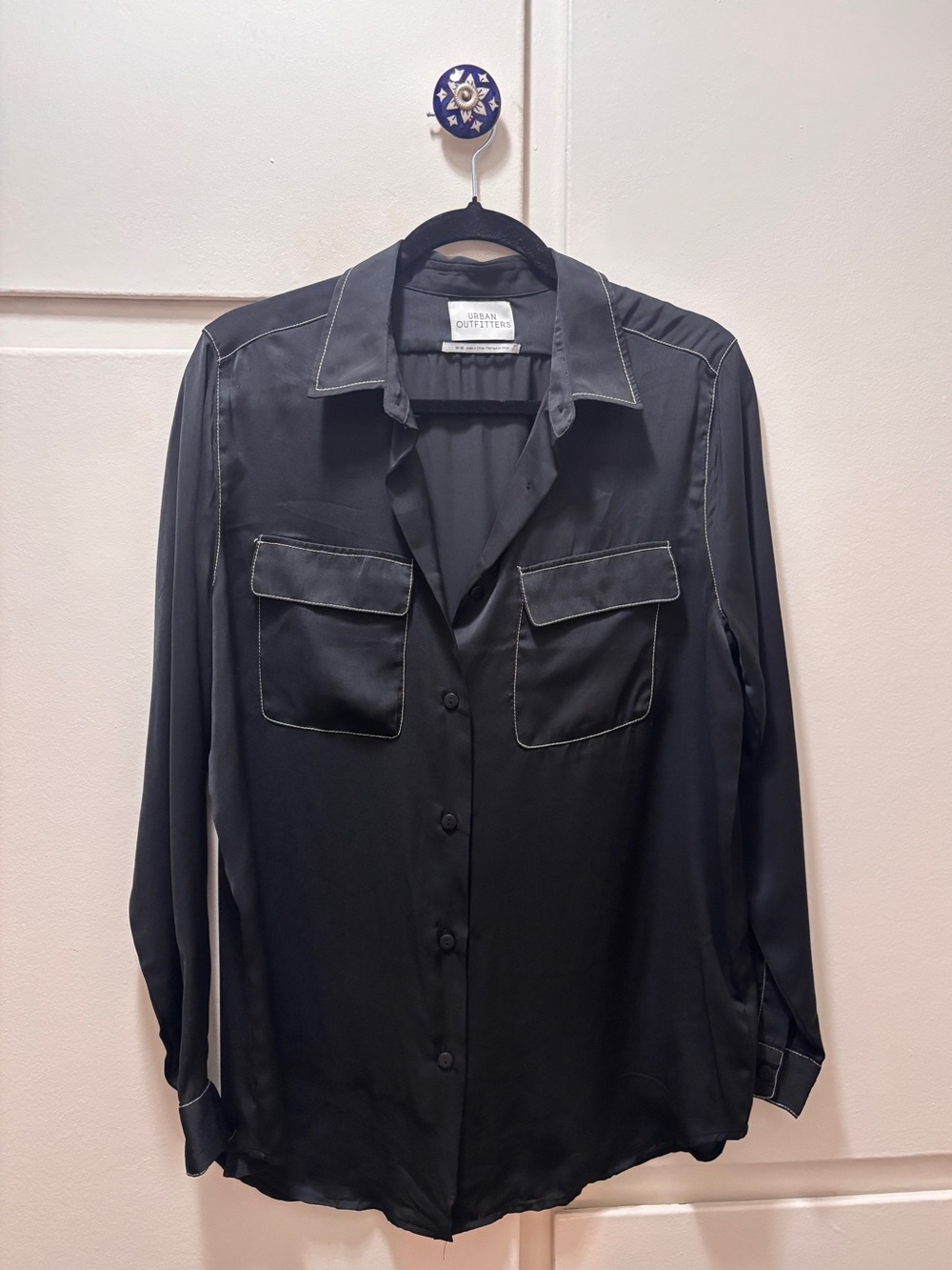 Urban Outfitters Black Button-Front Shirt Jacket with Contrast Stitching